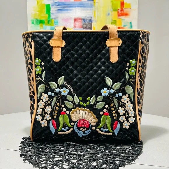 Consuela Black and Tan Floral Tote - Picture 2 of 16